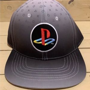 PlayStation ThinkGeek Logo Snapback Hat Black Gray Gradient Flatbill Gaming Cap